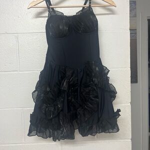 Black Ruffle Bustier Mini Dress
